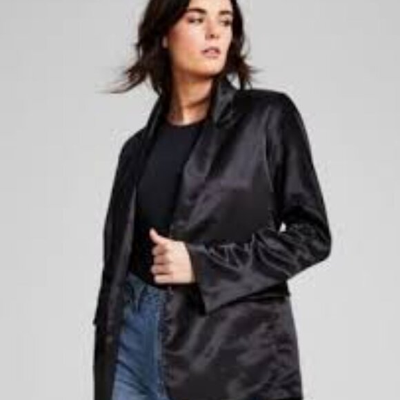 AND NOW THIS Women's Oversized Long Sleeve Satin Blazer Jacket - Picture 1 of 3